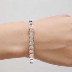 Silver Bracelet with Rose Gold Tone Hexagon Pavé Bar