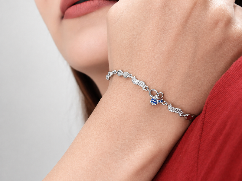 Silver Blue Flower Infinity Bracelet