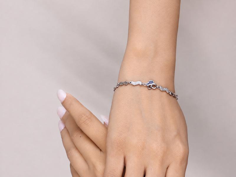 Silver Blue Flower Infinity Bracelet