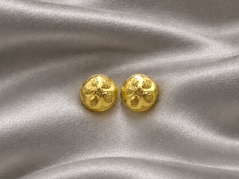 Golden Puffed Flower Dome Studs