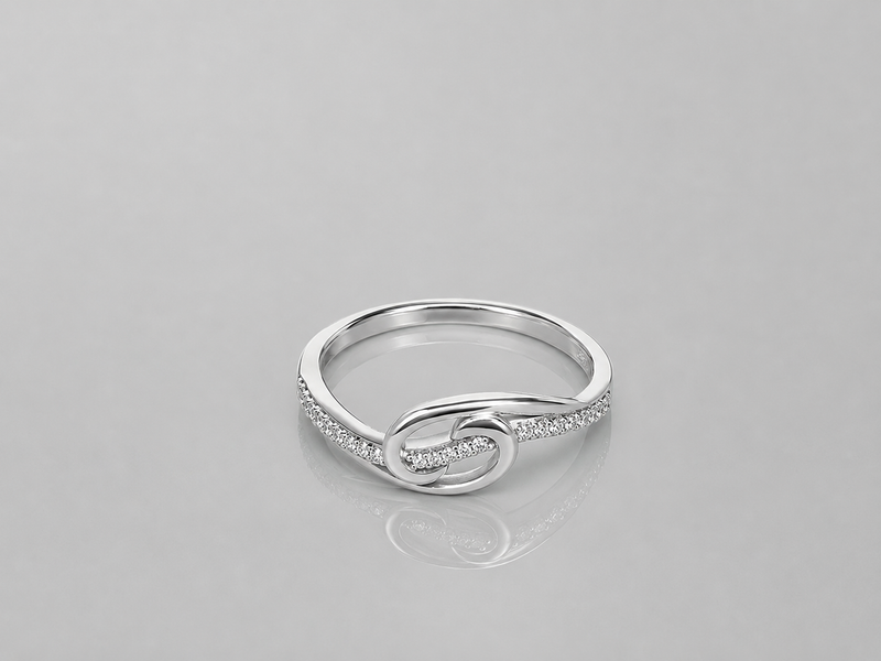 Silver Open Love Knot Pave Ring