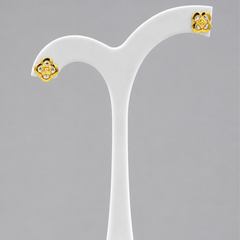 Two-Tone Golden Four-Petal Clover CZ Studs