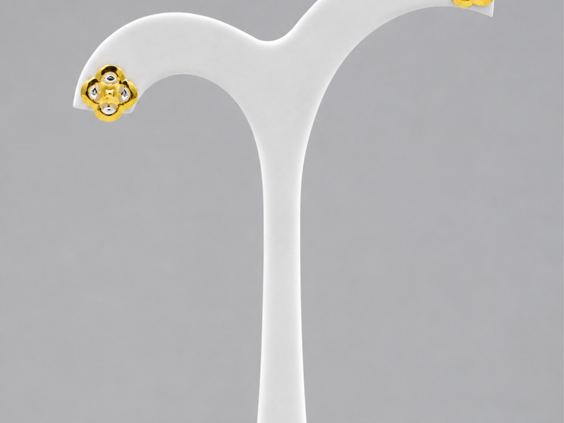 Two-Tone Golden Four-Petal Clover CZ Studs