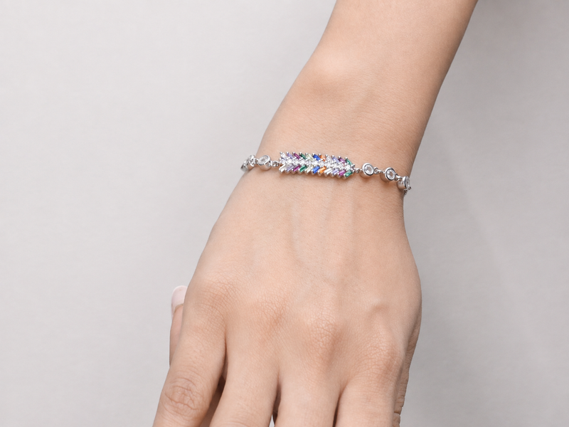 Silver Rainbow Leaf Bracelet