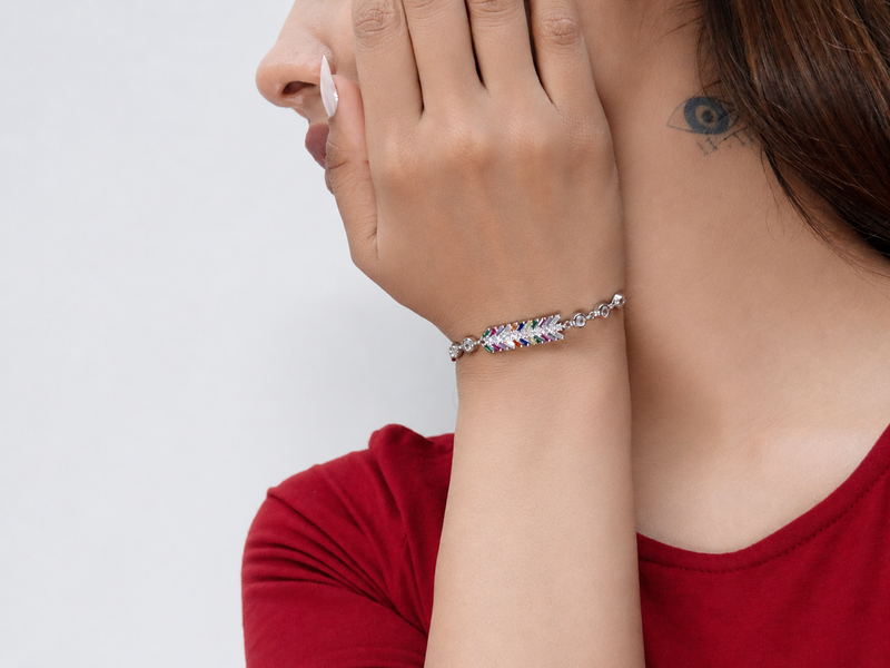 Silver Rainbow Leaf Bracelet
