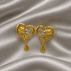 Golden Open Heart Teardrop Drop Earrings