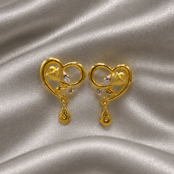 Golden Open Heart Teardrop Drop Earrings