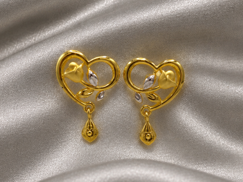 Golden Open Heart Teardrop Drop Earrings