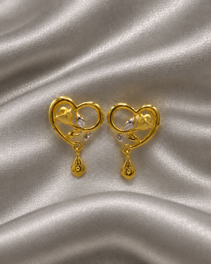 Golden Open Heart Teardrop Drop Earrings