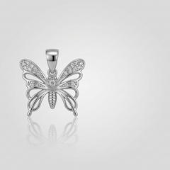 Silver Lace Wing Pave Butterfly Pendant