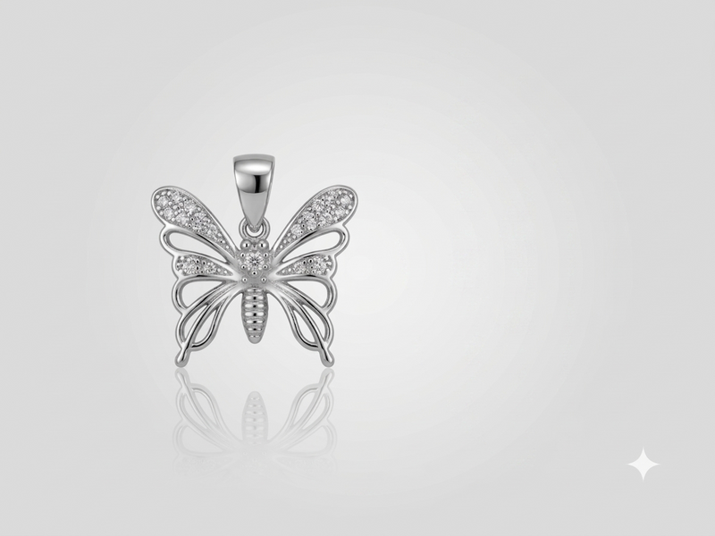 Silver Lace Wing Pave Butterfly Pendant
