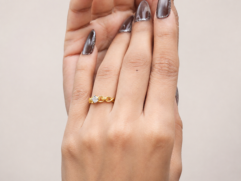 Golden Chain Link Solitaire Ring