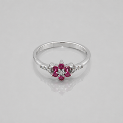 Silver Ruby & CZ Flower Cluster Ring