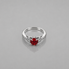 Silver Red Round Stone Pave Shoulder Ring