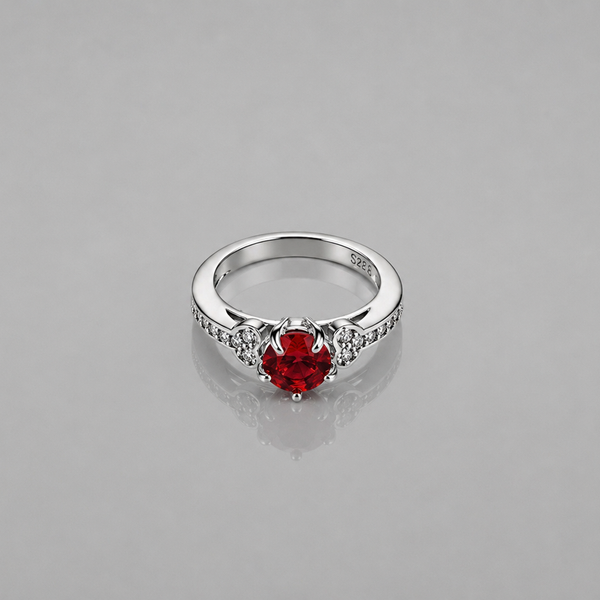 Silver Red Round Stone Pave Shoulder Ring