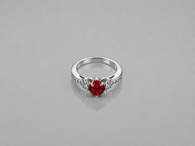 Silver Red Round Stone Pave Shoulder Ring