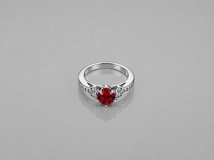 Silver Red Round Stone Pave Shoulder Ring