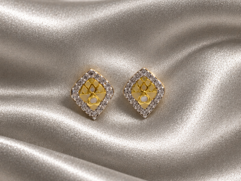 Golden Rhombus CZ Frame Studs