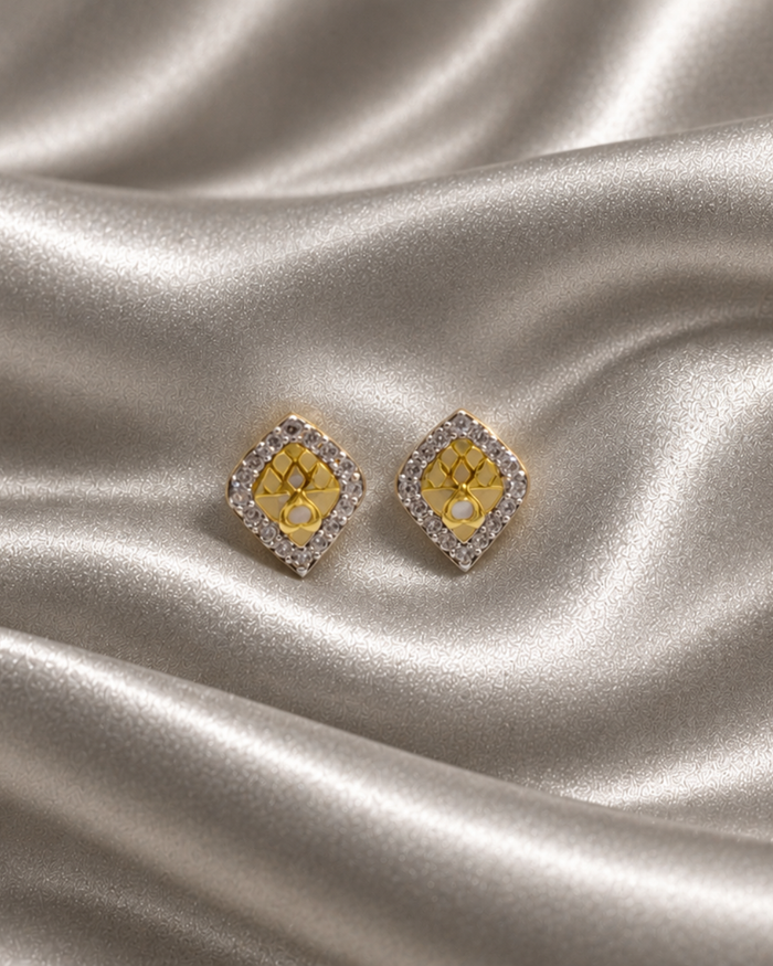 Golden Rhombus CZ Frame Studs
