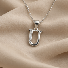 Silver Pave U Initial Pendant