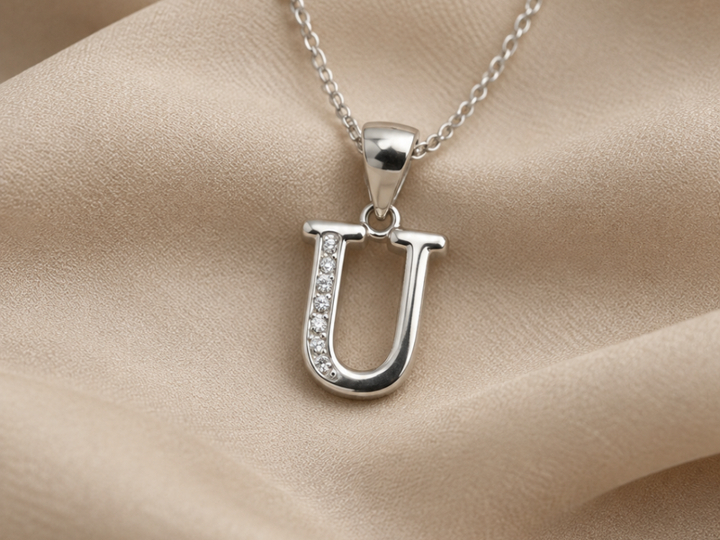 Silver Pave U Initial Pendant