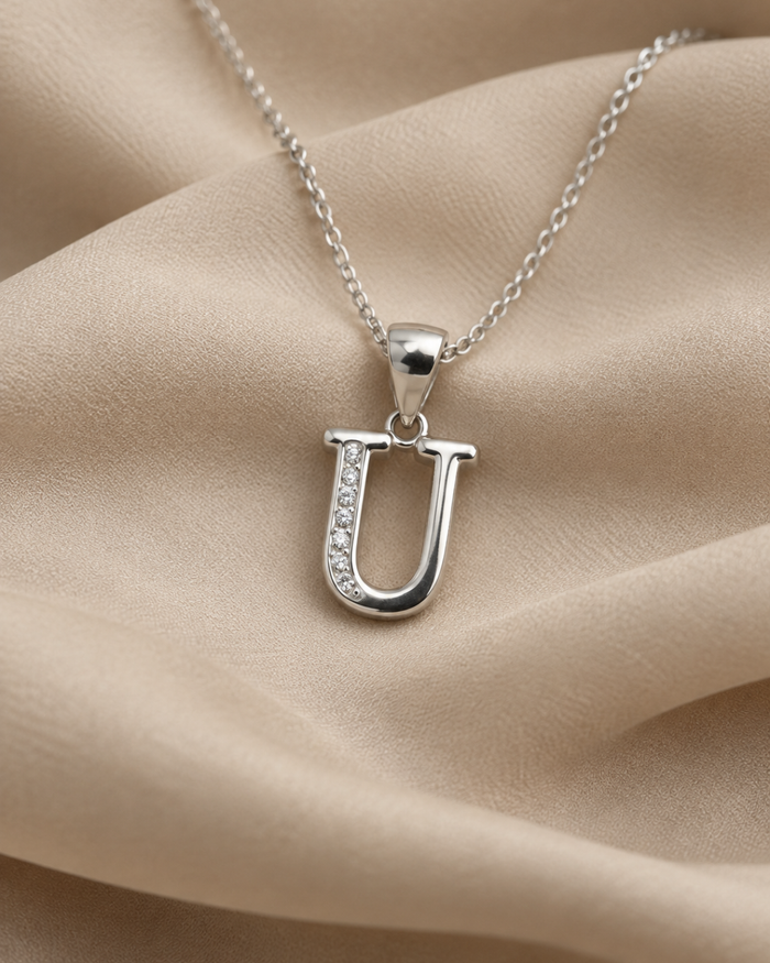 Silver Pave U Initial Pendant