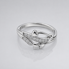 Silver Pave Bow & Heart Ring