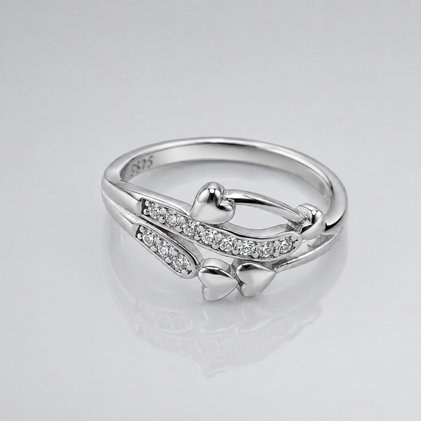 Silver Pave Bow & Heart Ring