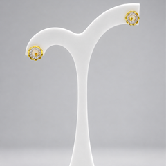 Two-Tone Golden Scalloped CZ Halo Studs