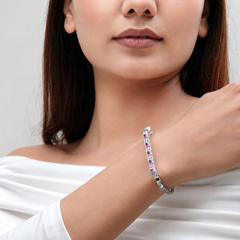 Silver Red Stone Bar Hinged Bracelet
