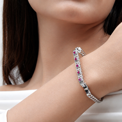 Silver Red Stone Bar Hinged Bracelet