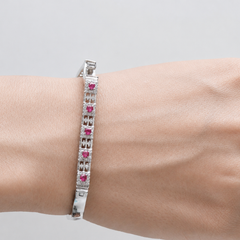 Silver Red Stone Bar Hinged Bracelet