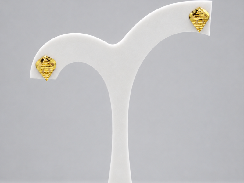 Golden Diamond-Cut Cone Studs