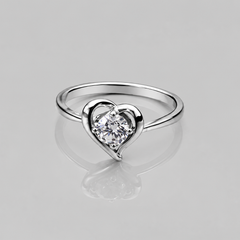 Silver Solitaire Open Heart Ring