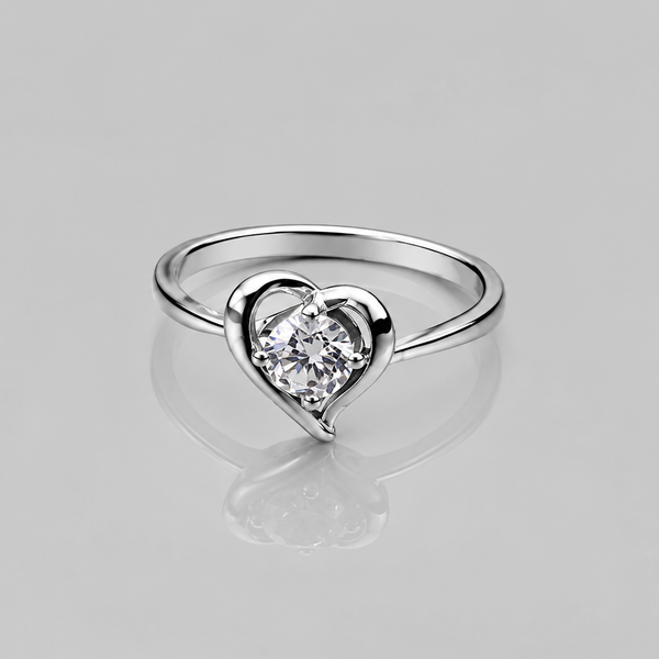 Silver Solitaire Open Heart Ring