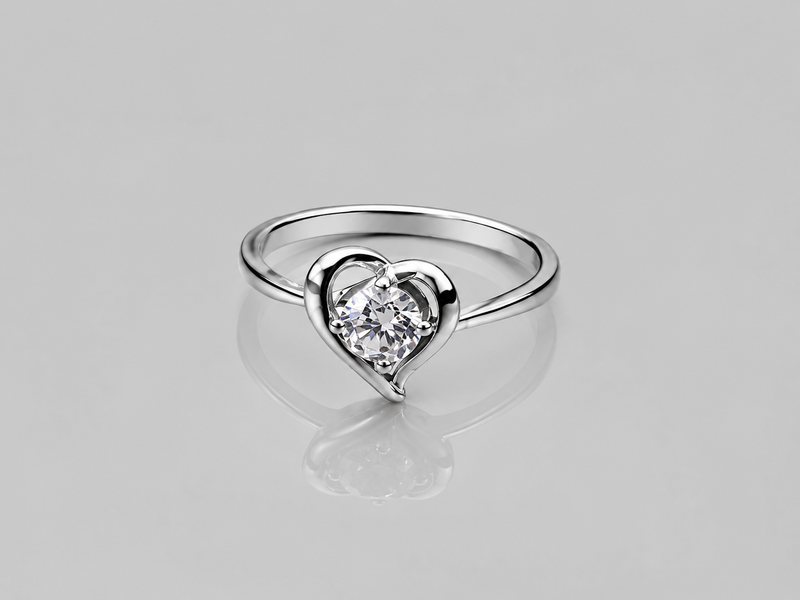 Silver Solitaire Open Heart Ring