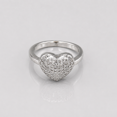 Silver Puffed Pave Heart Ring