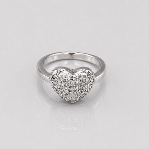 Silver Puffed Pave Heart Ring