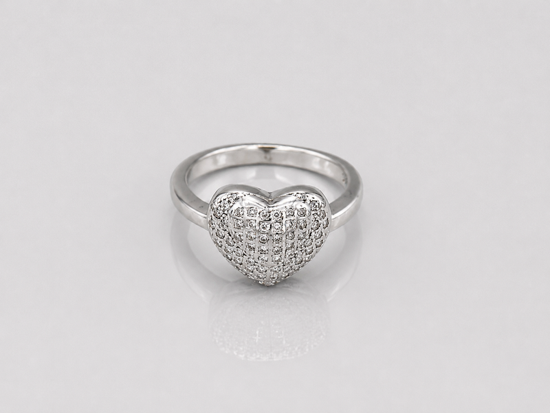 Silver Puffed Pave Heart Ring