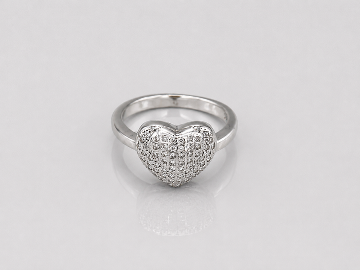 Silver Puffed Pave Heart Ring