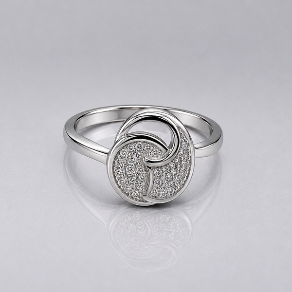 Silver Pave Swirl Disc Ring