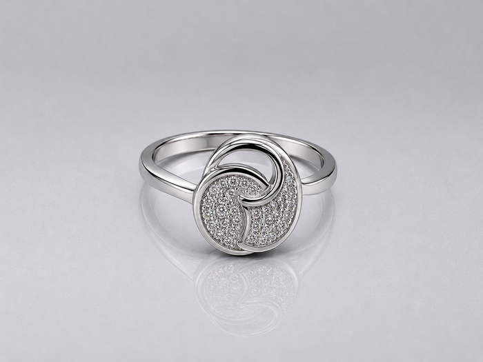 Silver Pave Swirl Disc Ring