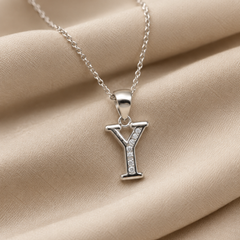 Silver Pave Y Initial Pendant