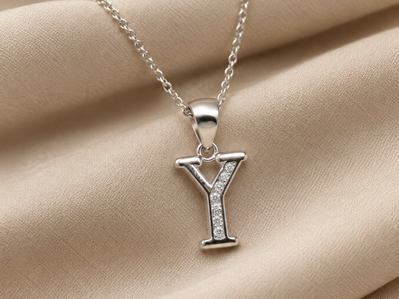 Silver Pave Y Initial Pendant