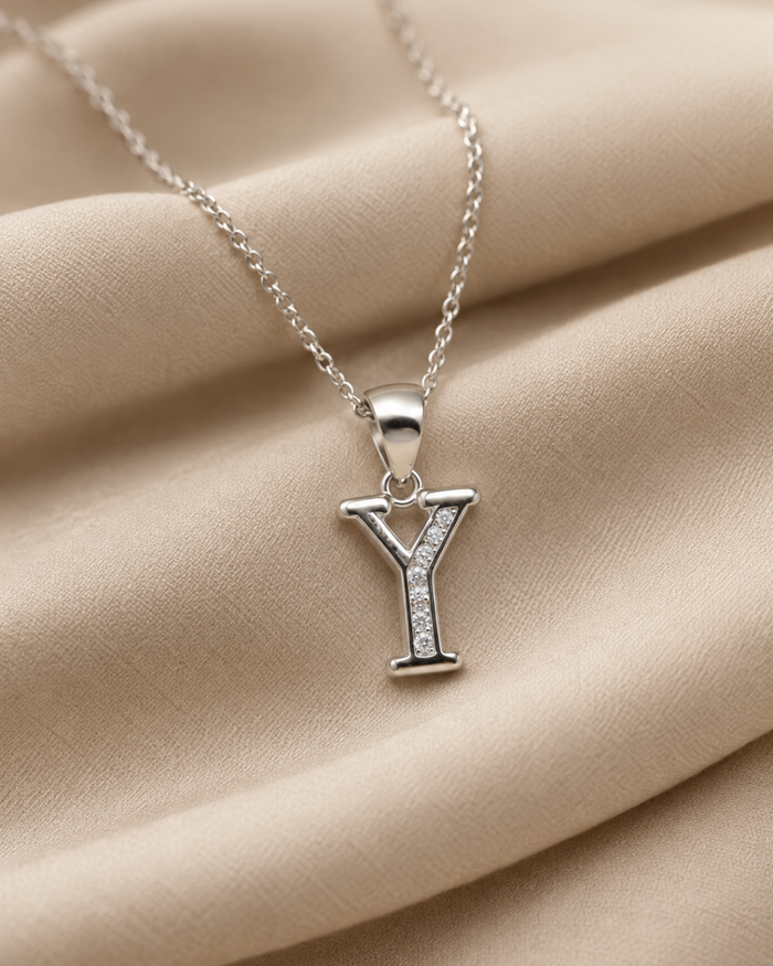 Silver Pave Y Initial Pendant