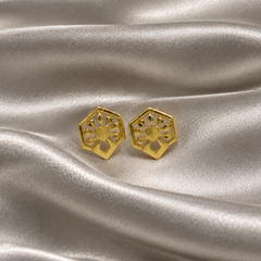 Two-Tone Golden Hexagon Openwork Studs