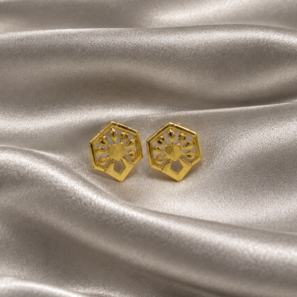 Two-Tone Golden Hexagon Openwork Studs