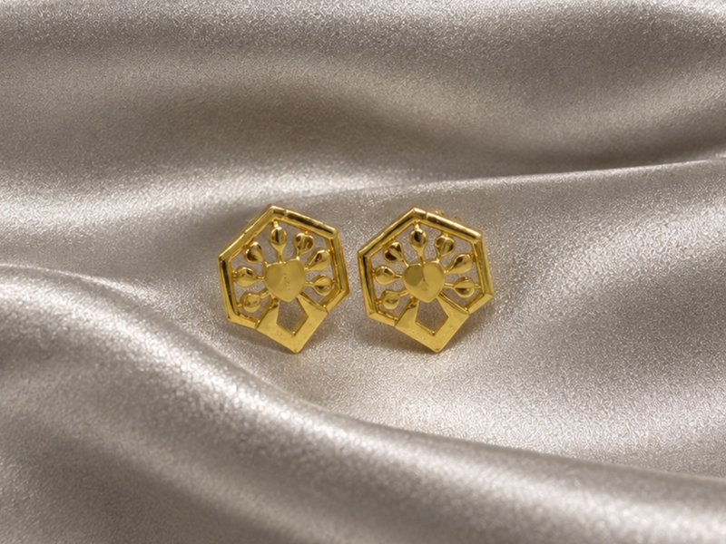 Two-Tone Golden Hexagon Openwork Studs
