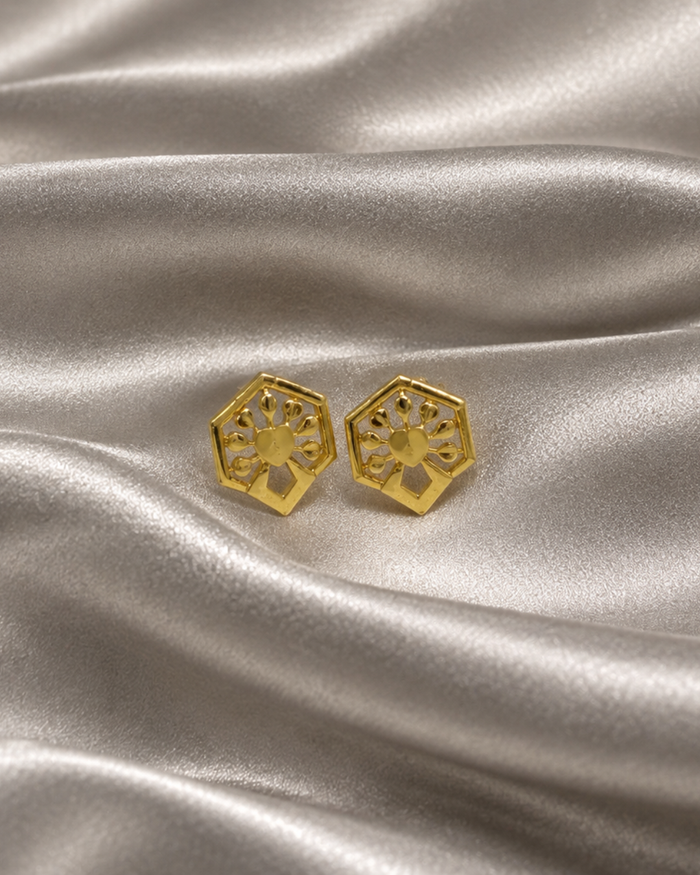 Two-Tone Golden Hexagon Openwork Studs