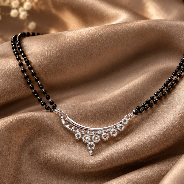 Silver CZ Curved Bar Circle Fringe Mangalsutra